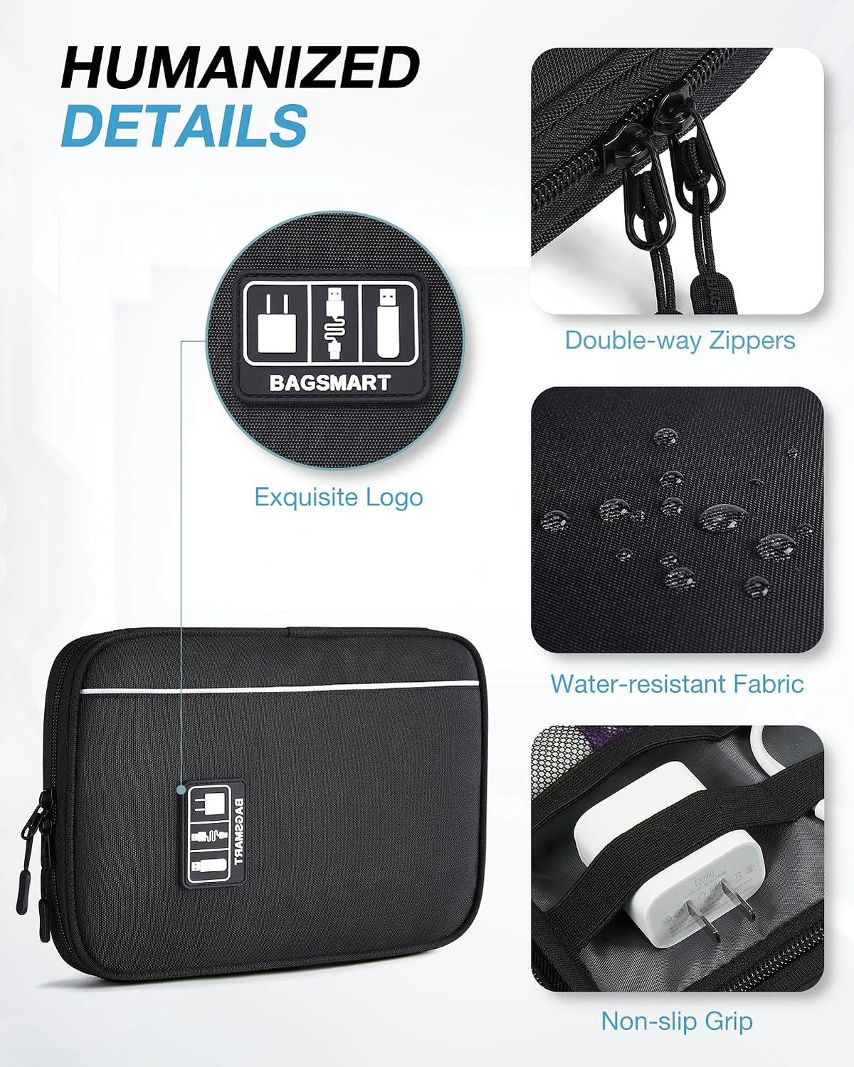 BAGSMART Large Electronic Organizer Travel Case for Tech Accessories, Black