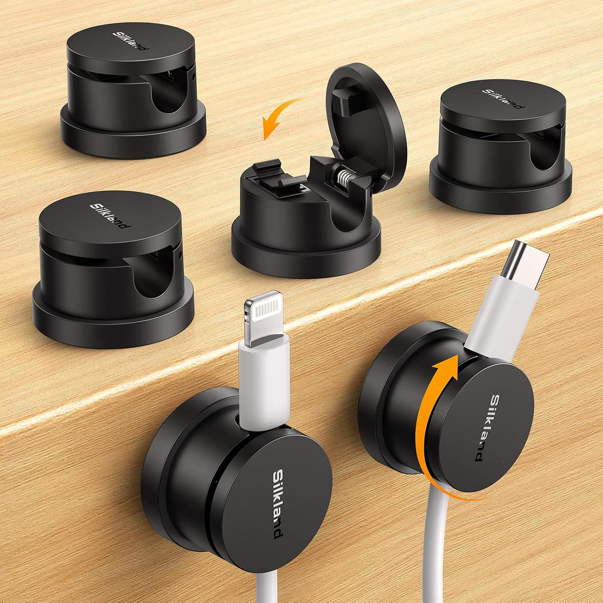 Silkland 6 Pack Snap-Lock Cable Clips, Rotatable Cord Holder for Nightstand