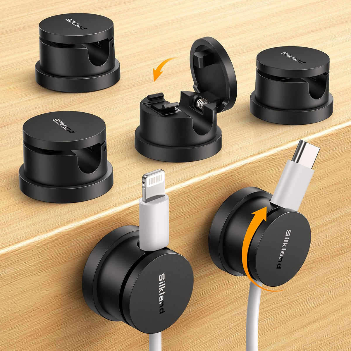 Silkland 6 Pack Snap-Lock Cable Clips, Rotatable Cord Holder for Nightstand