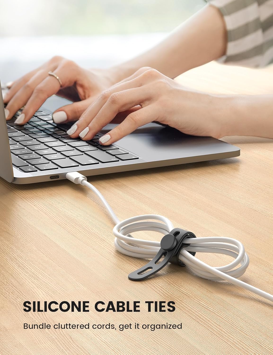 Lamicall 10 Pack Silicone Cable Ties Cord Organizer - Wire Management Wraps