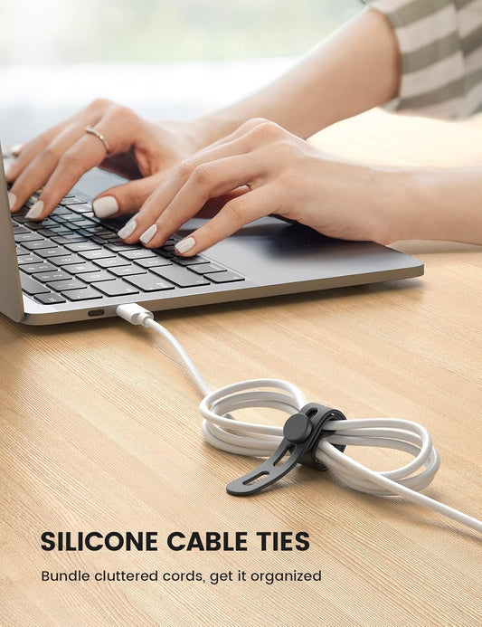 Lamicall 10 Pack Silicone Cable Ties Cord Organizer - Wire Management Wraps