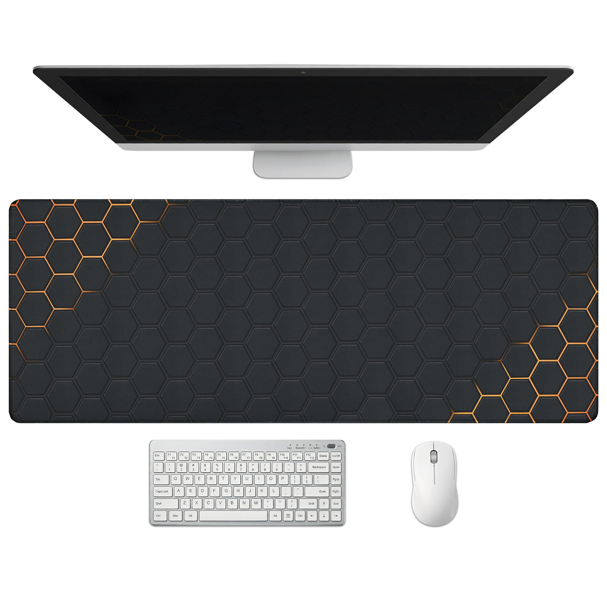 Extended Honeycomb Desk Mat, XXL Large Gaming Mouse Pad, Gold Glowing Pattern Stitched Edges Waterproof Non-Slip Rubber Base for Computer Keyboard Laptop Work Home Office 35.4"x15.7"