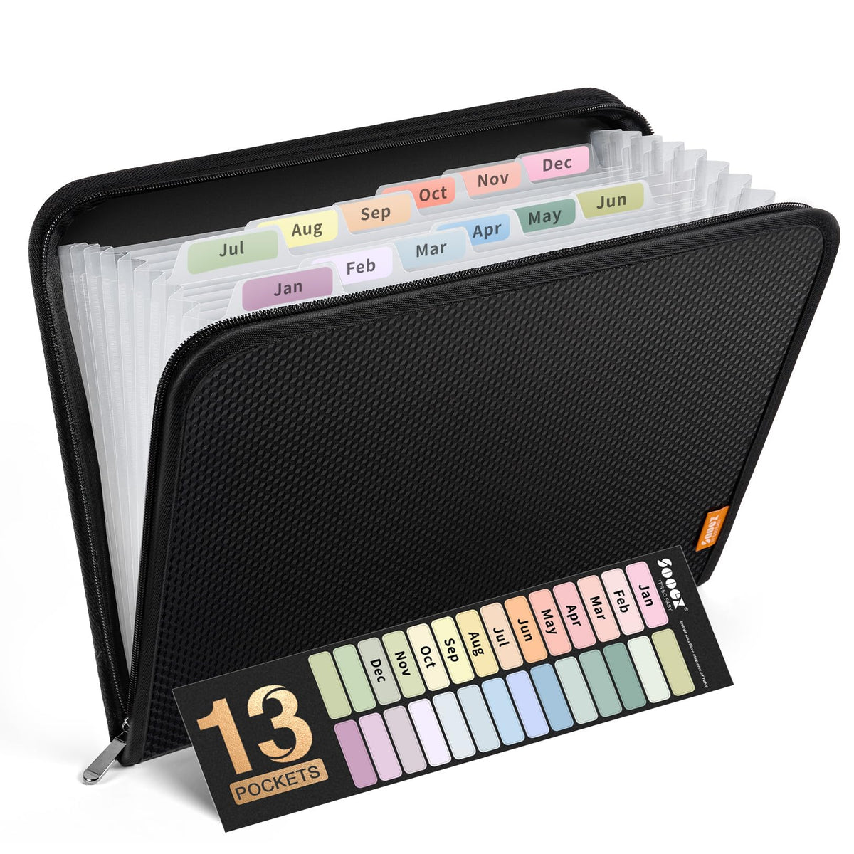 Sooez 13 Pocket Accordion File Organizer, Zipper Expanding File Folder A4