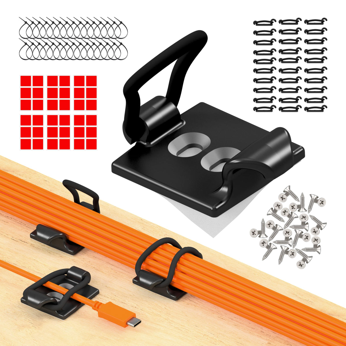 [Made in the UK] 10-Pack Adjustable Elastic Adhesive Cable Clips, Wire Management Holder, Cord Organizer for Home Office, Under Desk, Behind TV, Phone Charger, Laptop, PC, HDMI, USB (Black)