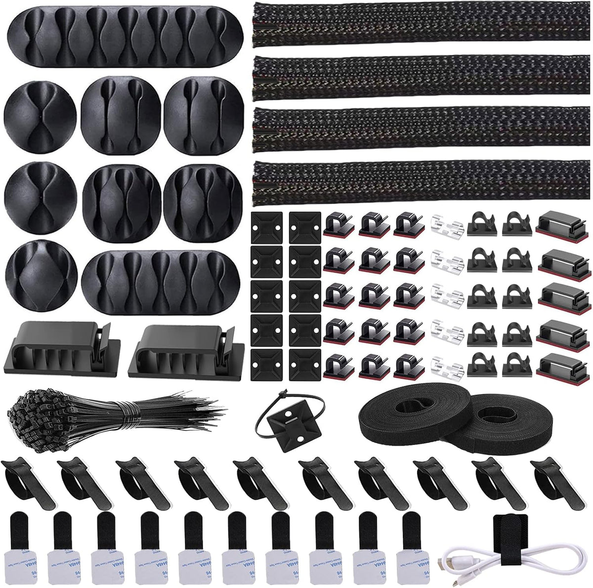 Cord Management Organizer Kit 4 Cable Sleeve split 192PCS Cable Management