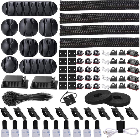 Cord Management Organizer Kit 4 Cable Sleeve split 192PCS Cable Management