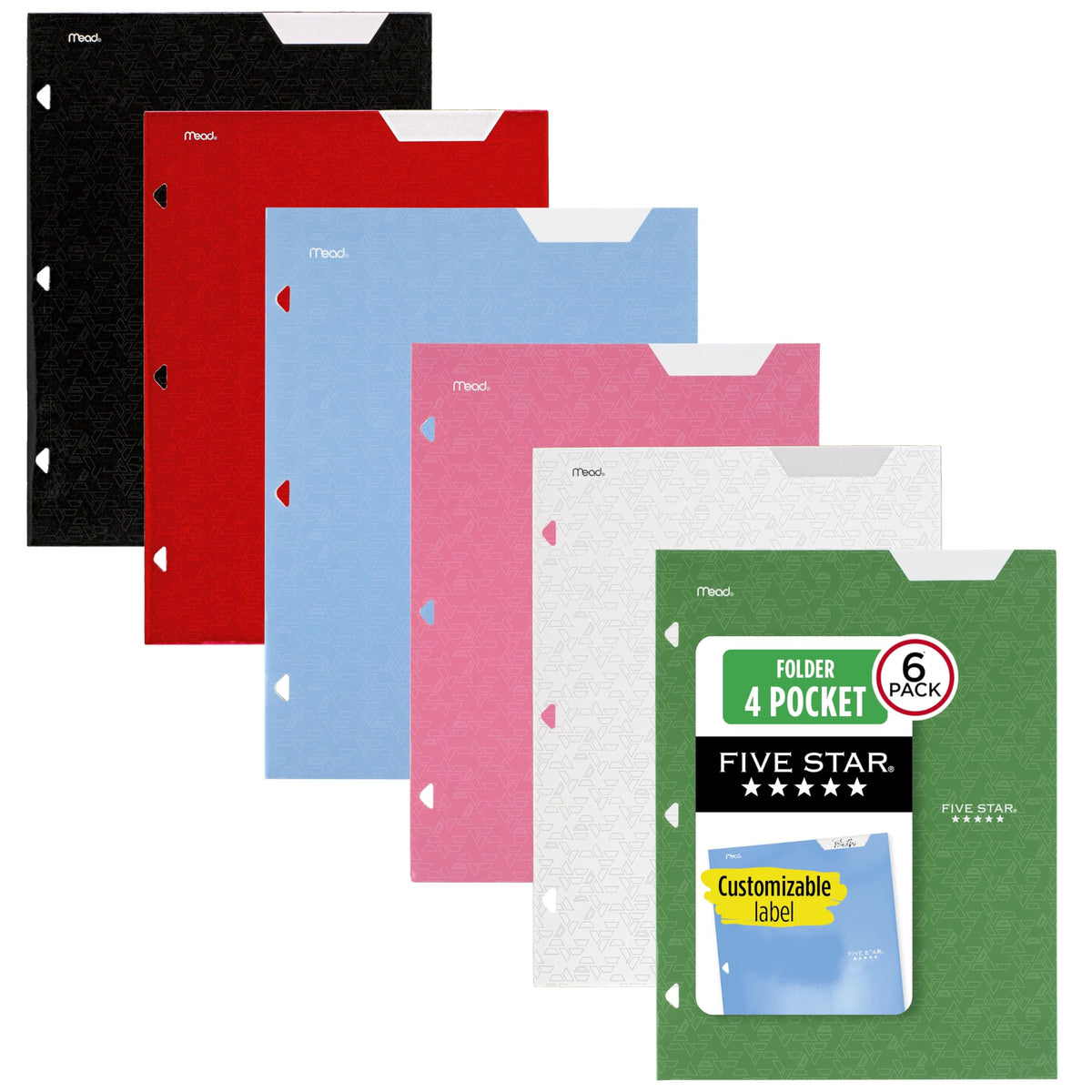 Five Star 4-Pocket Folder, 6 Pack, Paper Folder, Fits 3-Ring Binders, Holds 8-1/2" x 11" Paper, Assorted Colors (38058)