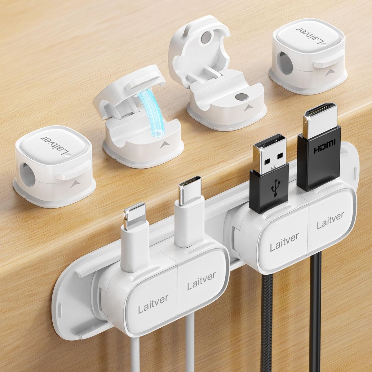 6 Pack Magnetic Cable Clips [1s Open/Lock], Cord Organizer Holder