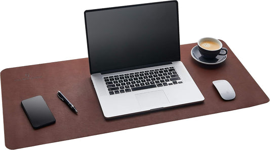 Gallaway Leather Desk Mat, Office Writing Desk Pad, Large 36" x 17" Dark Brown, for Top of Desks, Gift Ready Elegant Computer Desk Cover Protector PU Leather