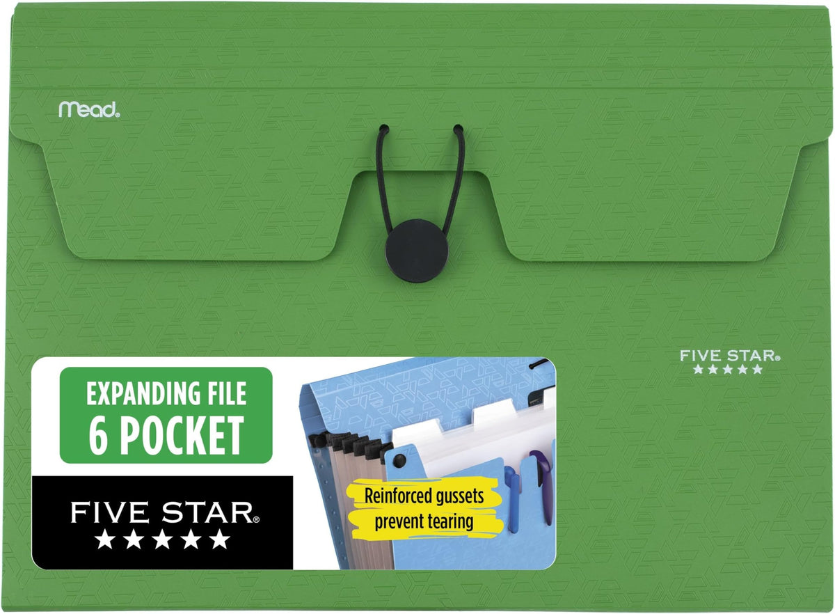 Five Star Expanding File Organizer, 6-Pocket Accordian File Organizer, Bungee Closure, Holds 8-1/2" x 11" Paper, Black (72391)