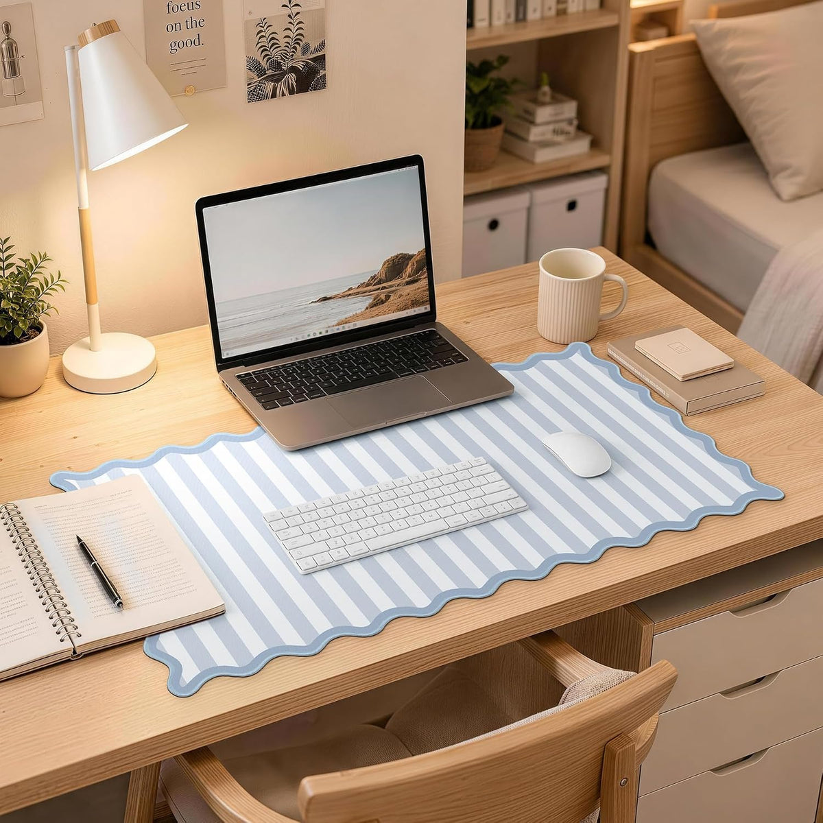 HAUTOCO Scalloped Desk Mat 31.5'' x 15.8'' Aesthetic Mouse Pad