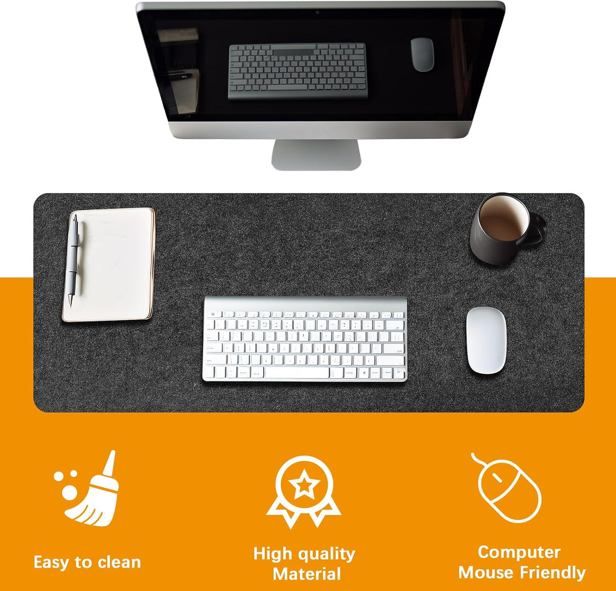 2 PCS Large Felt Desk mat, 40''x16'' with Non-Slip Full Desk Mouse Pad,Office Computer Desk for Keyboard Mat,Felt Desk Mat for Desk Pad Protector（100x40cm）