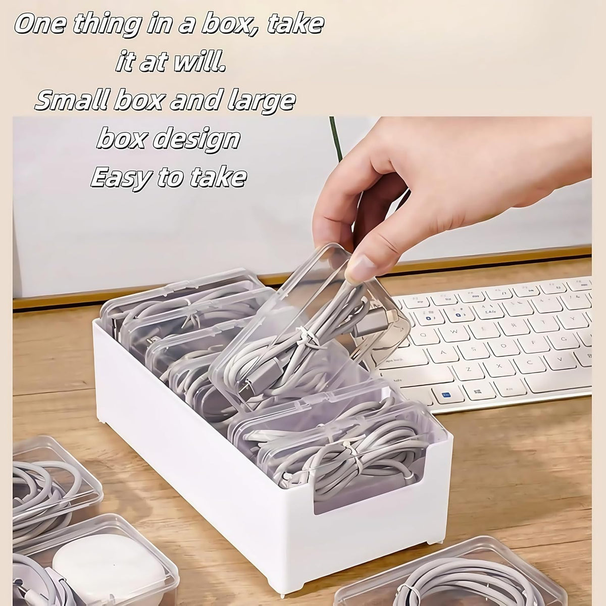 11 Grid Clear Cable Organizer Box with Switch for Desktop Cord Storage