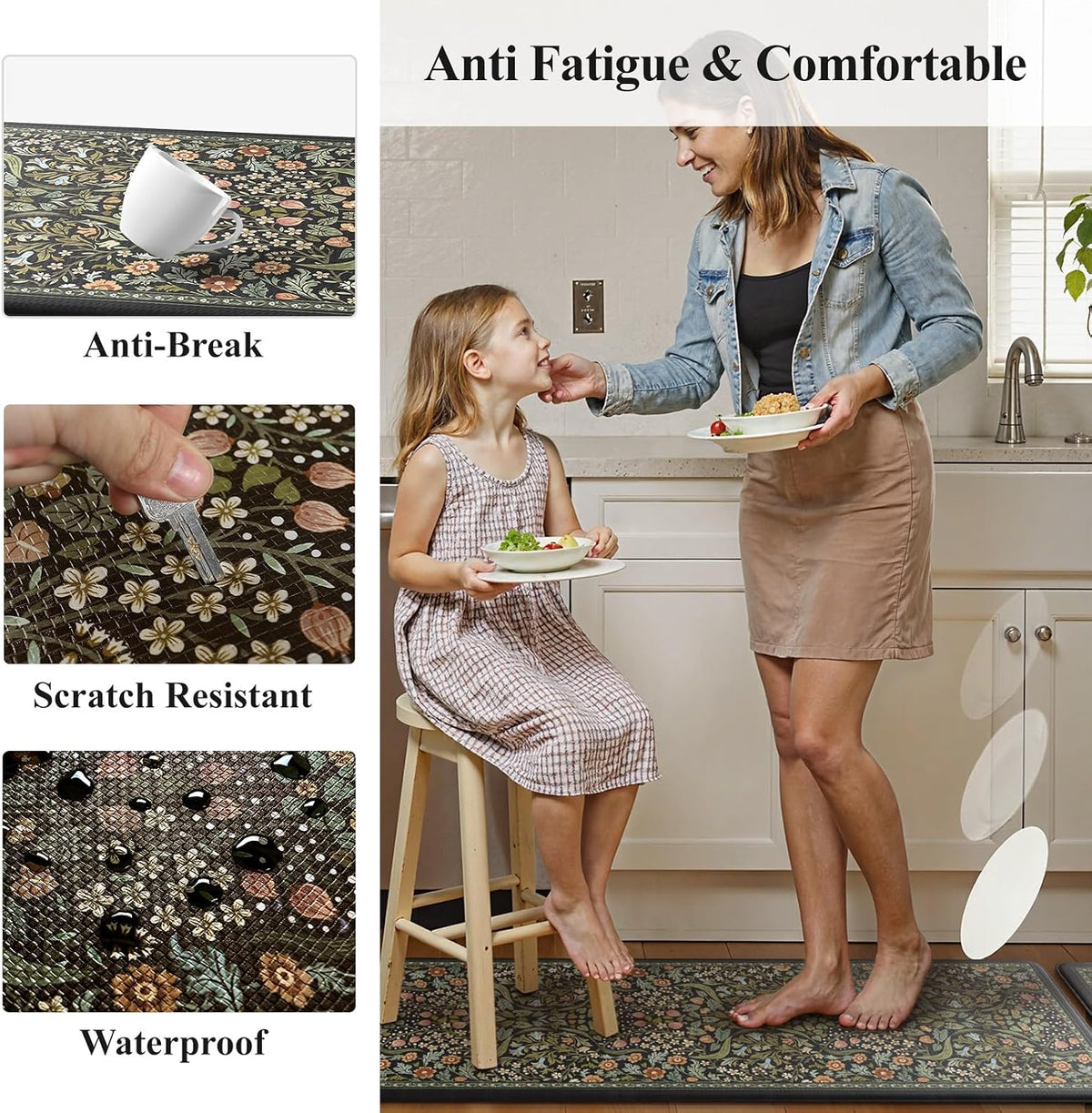 Collive Kitchen Mats for Floor, Kitchen Rugs Sets of 2 Non Slip Washable