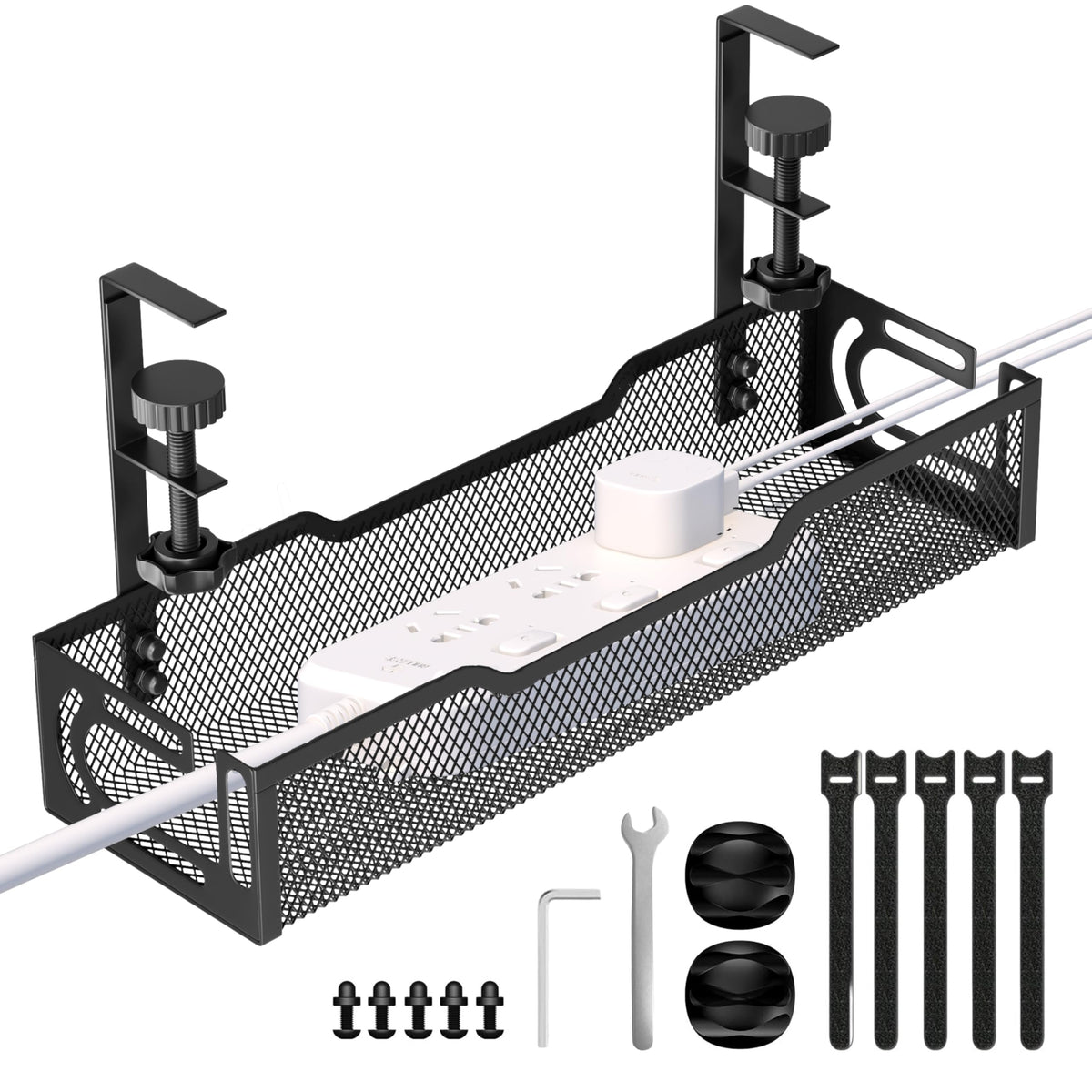 Under Desk Cable Management Tray, No Drill Mesh Cable Tray Cord Organizer