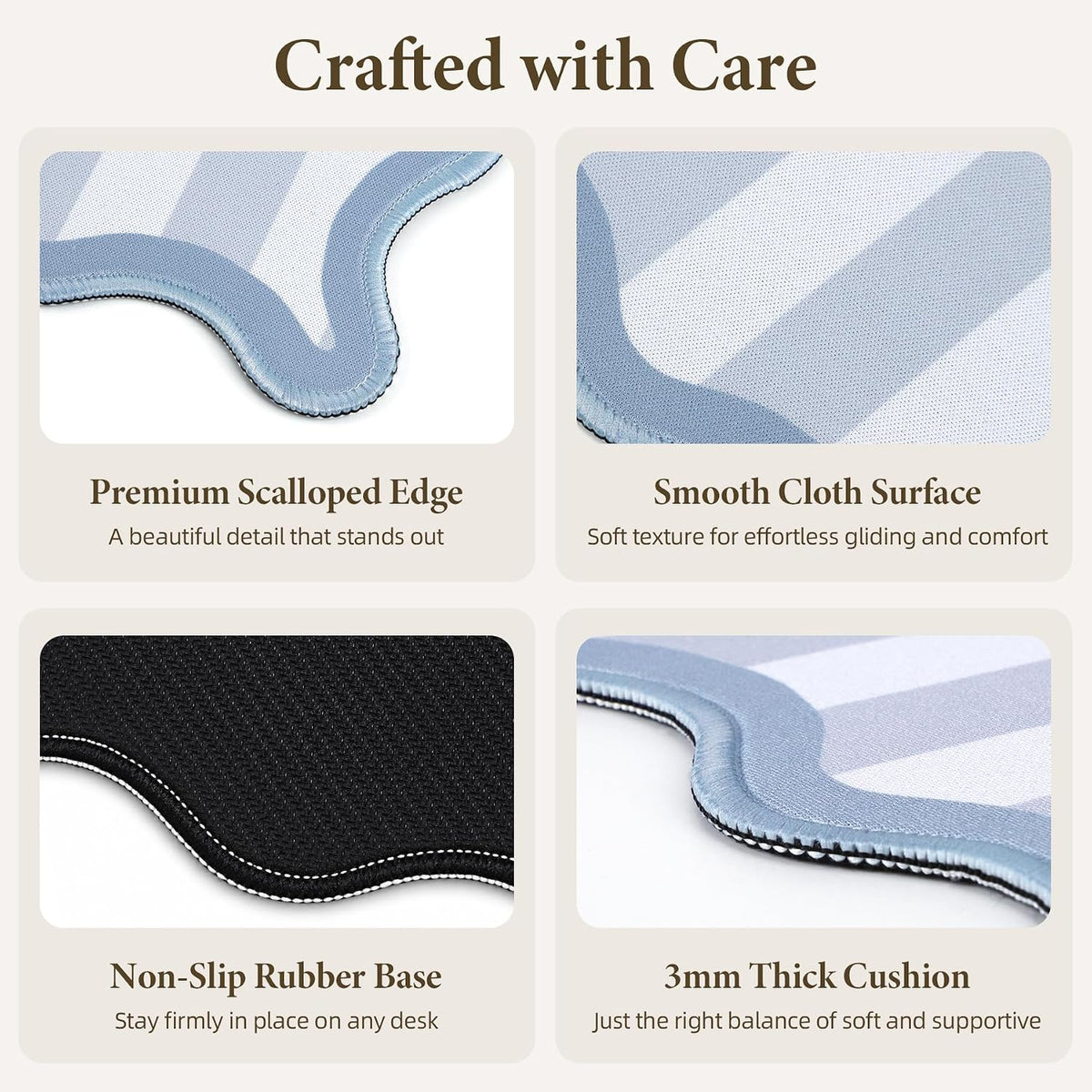 HAUTOCO Scalloped Desk Mat 31.5'' x 15.8'' Aesthetic Mouse Pad