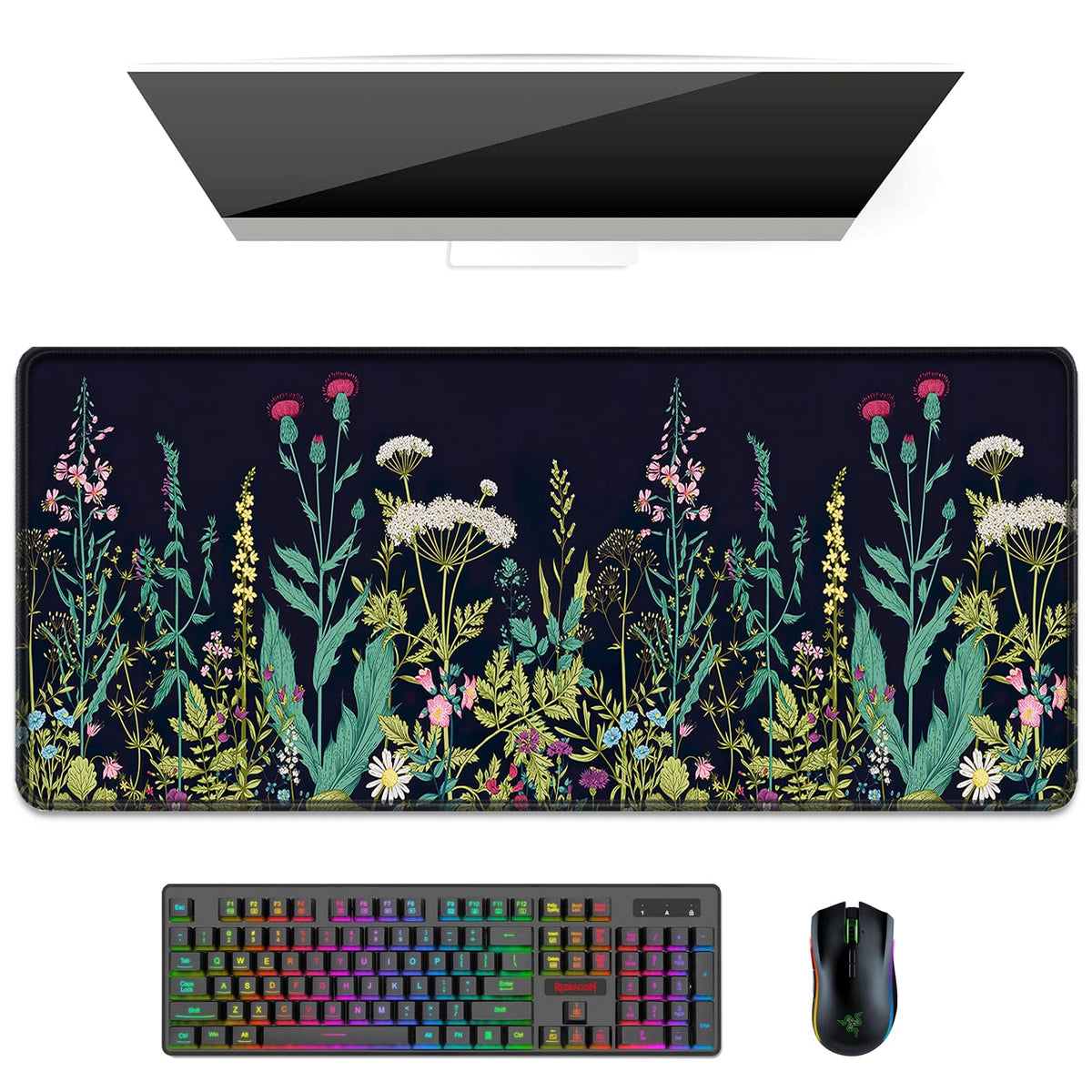 Desk Mat, Ultra Large Mouse Pad, XXL Gaming Mousepad, Green Tropical Leaves Deskpad, Big Extended Full Size Mouse Pad, Desktop Desk Matt for Keyboard, Laptop & Computer, 35.5 x 15.7 in