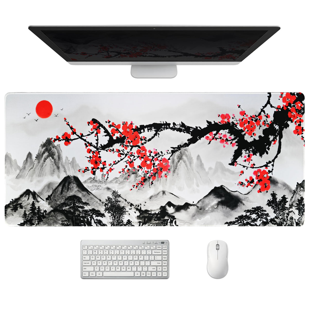 Extended Honeycomb Desk Mat, XXL Large Gaming Mouse Pad, Gold Glowing Pattern Stitched Edges Waterproof Non-Slip Rubber Base for Computer Keyboard Laptop Work Home Office 35.4"x15.7"