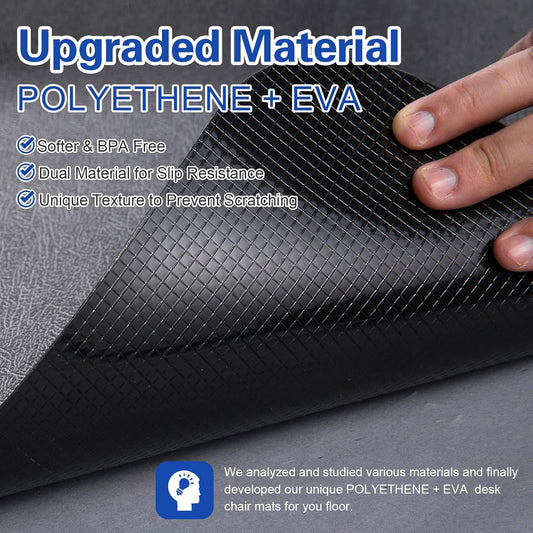 Office Rolling Chair Mat for Hardwood and Tile Floor, Black, Anti-Slip, Non-Curve, Chair Mat Best for Under the Computer Desk, 47 x 35 Rectangular Non-Toxic Plastic Protector, Not for Carpet