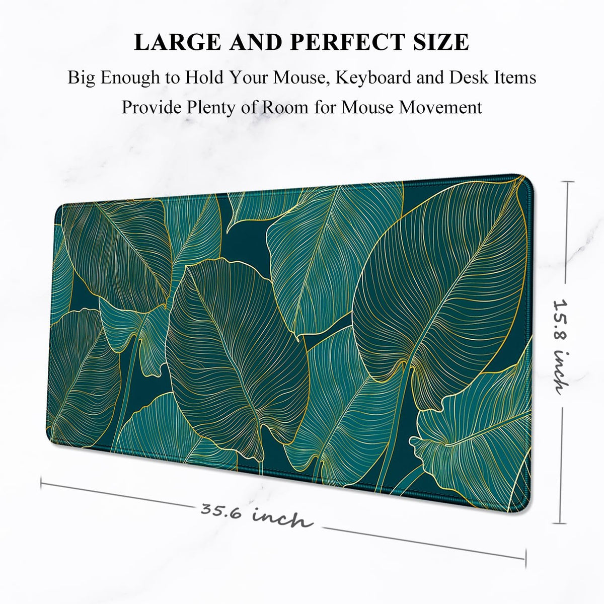 Desk Mat, Ultra Large Mouse Pad, XXL Gaming Mousepad, Green Tropical Leaves Deskpad, Big Extended Full Size Mouse Pad, Desktop Desk Matt for Keyboard, Laptop & Computer, 35.5 x 15.7 in