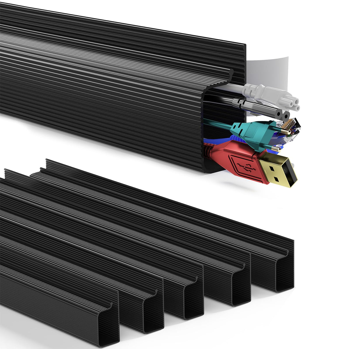 Delamu 2 Pack Safe & Tidy Cable Management Solution - Protect Kids & Pets with Home & Office Cable Management Under Desk, Cable Organizer, Cable Management Kit, Cord Organizer for Desk, 15.7in x 2