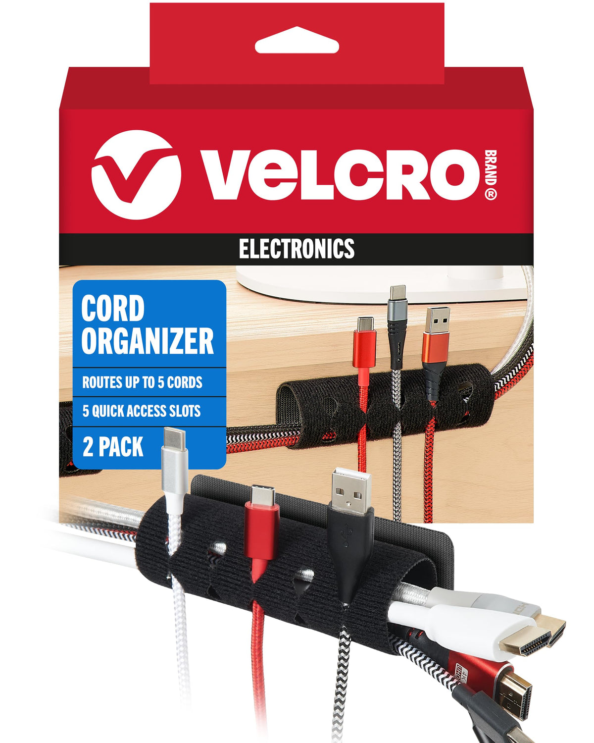 VELCRO Brand Reusable Cable Ties, Cord Management, 8in, Black, 150 Pack