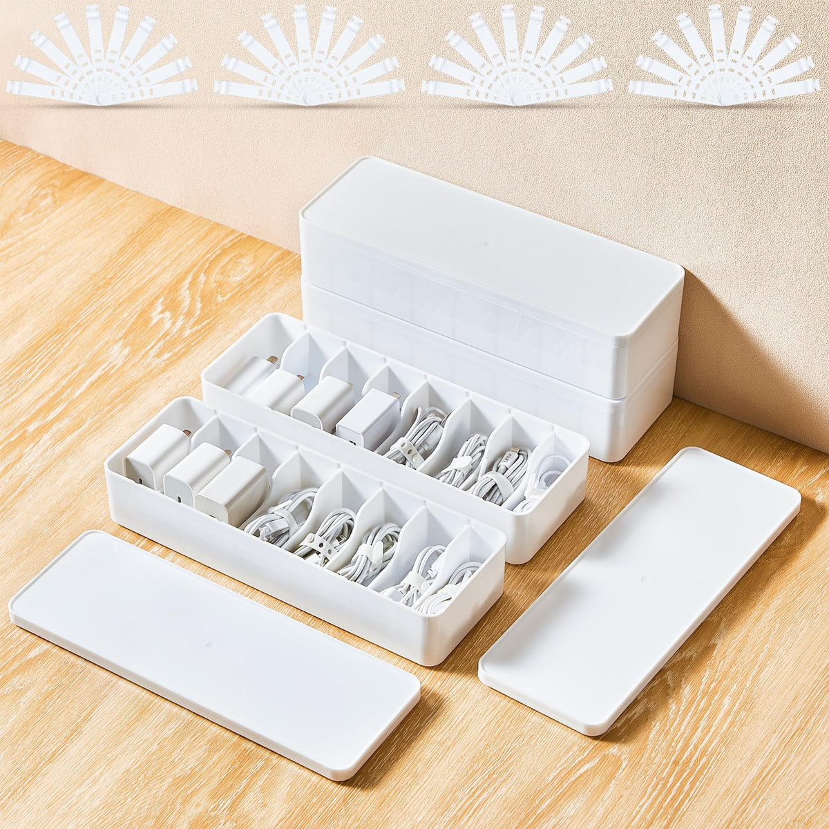 Tatuo Cord Organizer Box with Lid, Clear, 2 Pack