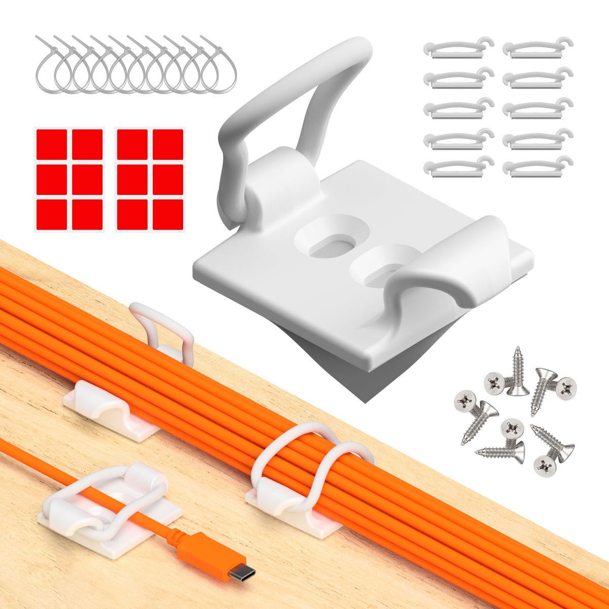 [Made in the UK] 10-Pack Adjustable Elastic Adhesive Cable Clips, Wire Management Holder, Cord Organizer for Home Office, Under Desk, Behind TV, Phone Charger, Laptop, PC, HDMI, USB (Black)