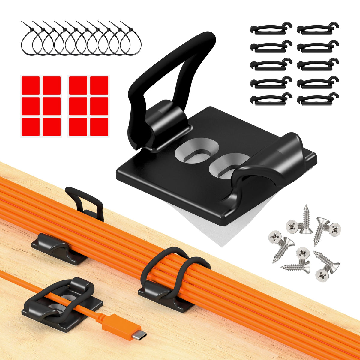 [Made in the UK] 10-Pack Adjustable Elastic Adhesive Cable Clips, Wire Management Holder, Cord Organizer for Home Office, Under Desk, Behind TV, Phone Charger, Laptop, PC, HDMI, USB (White)