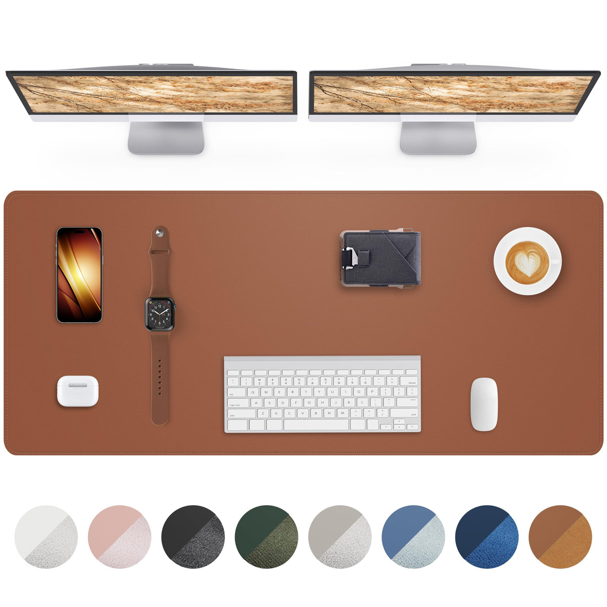 AFIING Desk Pad Protector 23.6" x 13.7" - Non-Slip Waterproof PU Leather Desk Mat for Mouse, Keyboard, Laptop, Office and Home Workspace (Beige)