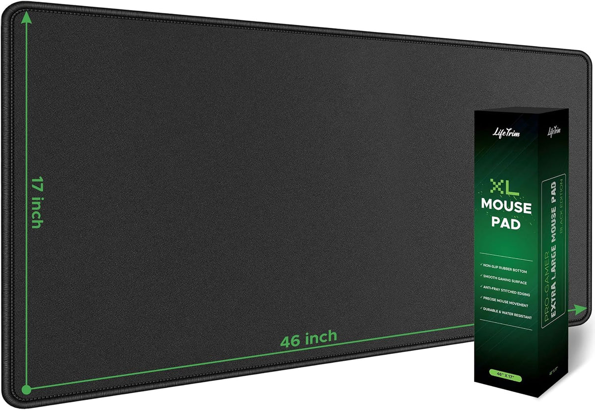 LifeTrim Huge 46”x17” 5mm Gaming Mouse Pad Large Mouse Pad for Desk Gaming Giant Black XXL Thick Long Extra Large Extended Big Gamer Desk Mat