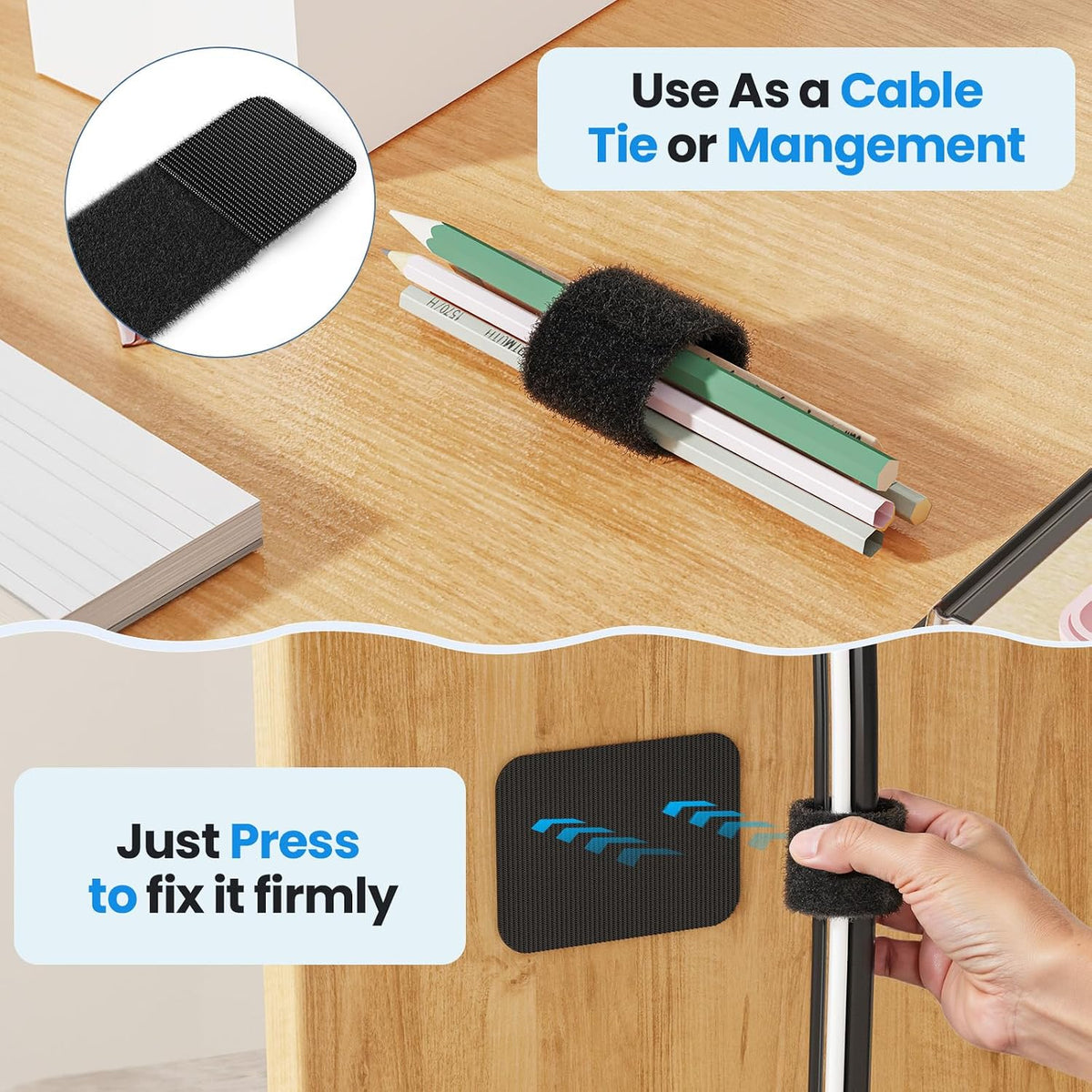 Cable Management Under Desk, Enhanced up to 15 Cord Organizer 20 Pair-Black
