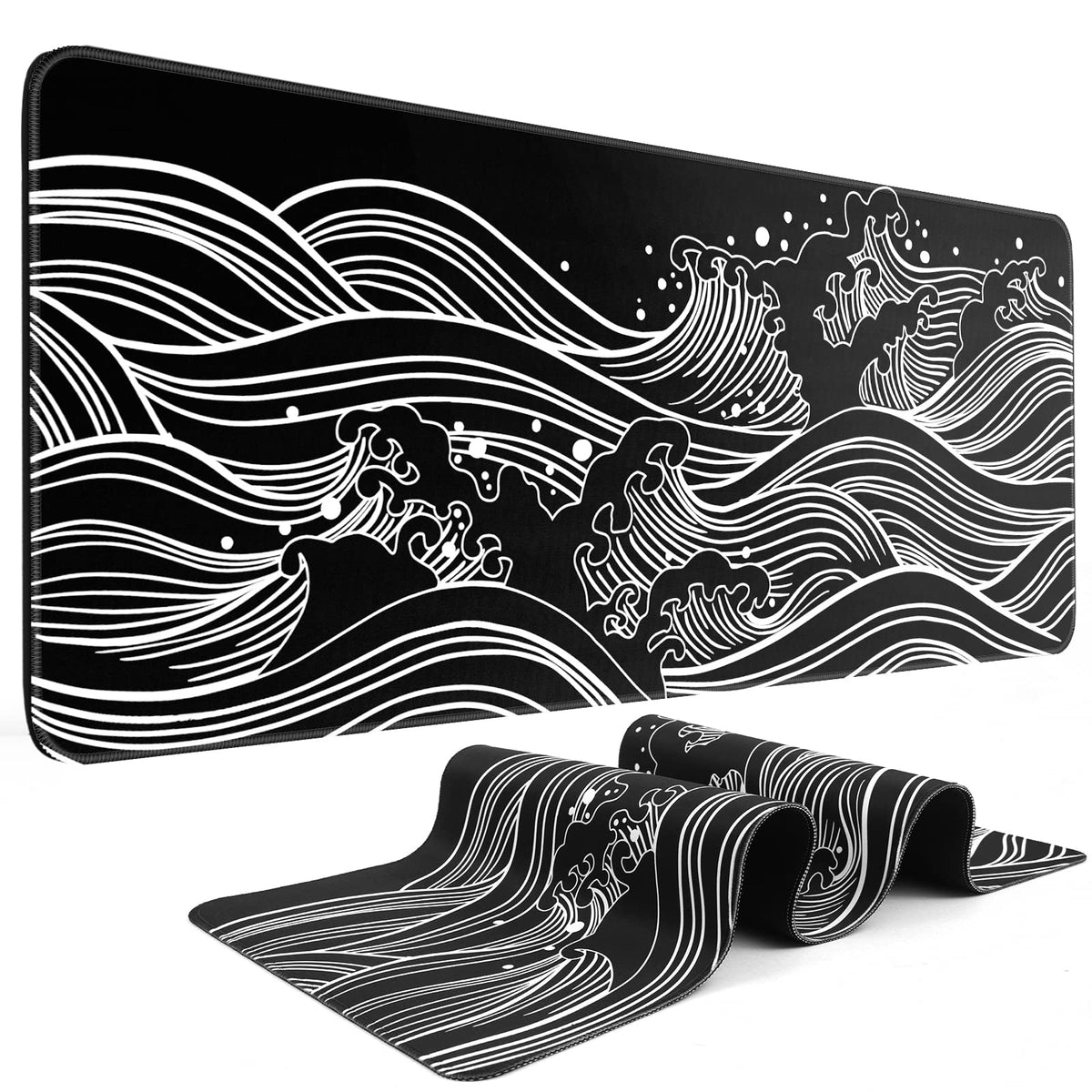 DIGSOM Gaming Mouse Pad, Black with White Topographic Line, 31.5x11.8in