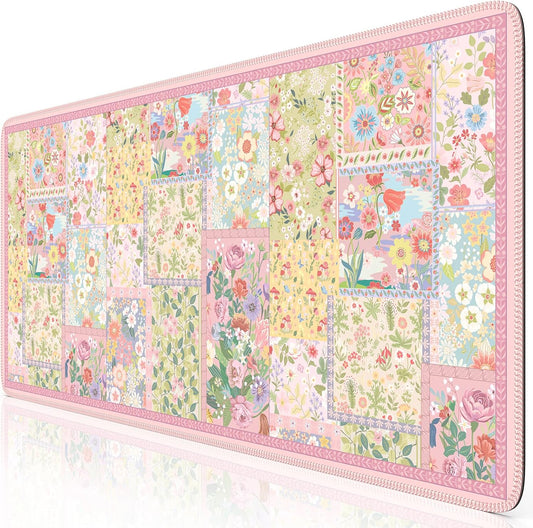 iCasso Desk Mat,Mouse Pad for Office Desk,35.4x15.7in,Pink Flowers