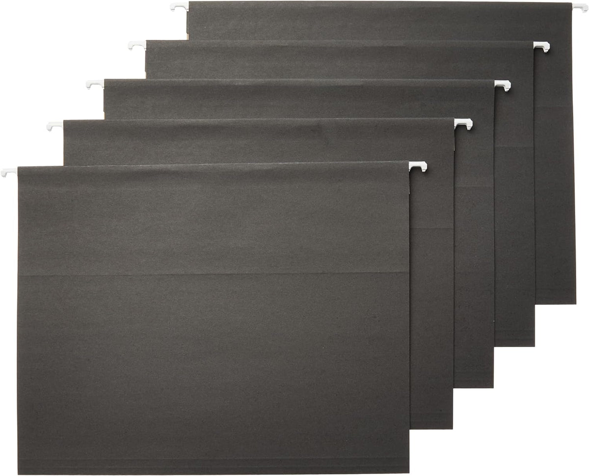 Amazon Basics Hanging File Folders with Adjustable Tabs for Document Organization, Letter Size, 8.5x11 inches, Black, 25-Pack
