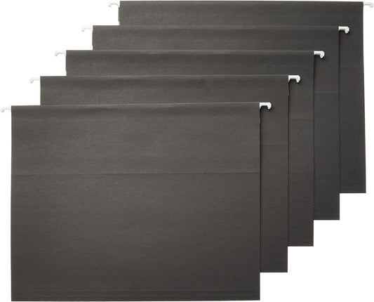 Amazon Basics Hanging File Folders with Adjustable Tabs for Document Organization, Letter Size, 8.5x11 inches, Black, 25-Pack