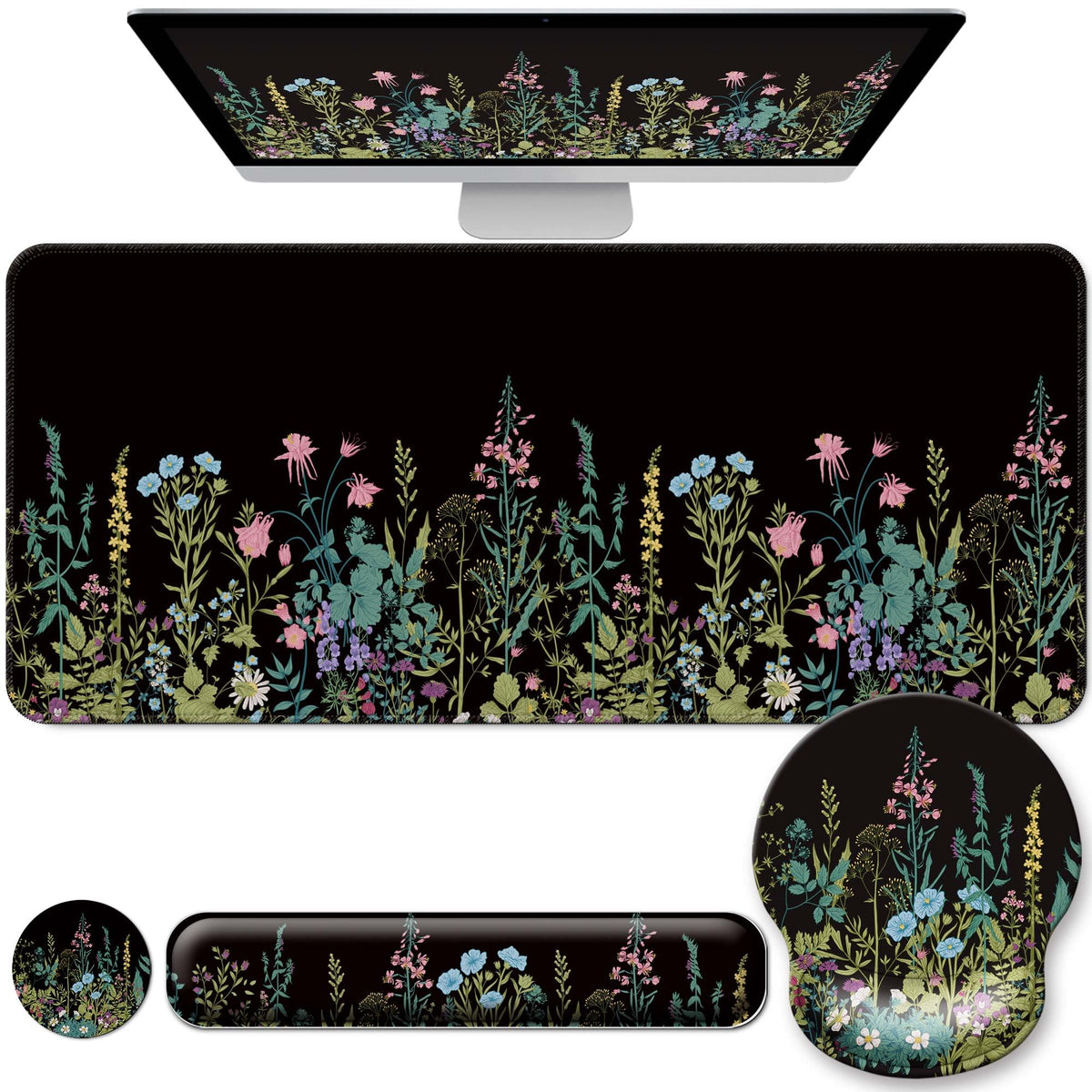 Desk Mat Set Keyboard and Mouse Pad with Wrist Rest Support
