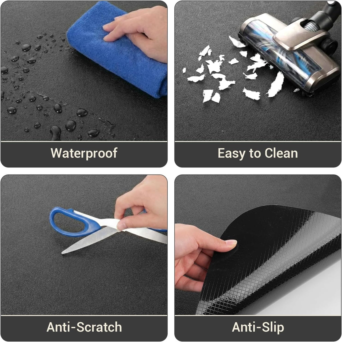 Office Rolling Chair Mat for Hardwood and Tile Floor, Black, Anti-Slip, Non-Curve, Chair Mat Best for Under the Computer Desk, 47 x 35 Rectangular Non-Toxic Plastic Protector, Not for Carpet