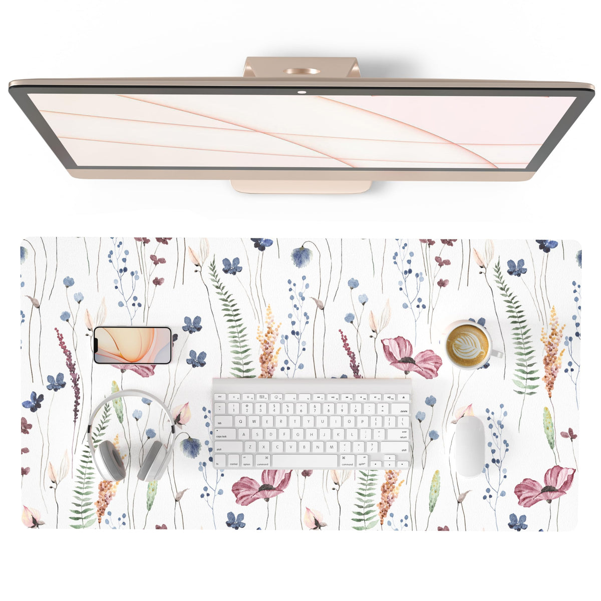 QiyI PU Leather Large Mouse Pad, Office Decor, 31.5" x 15.7", Rose Gold