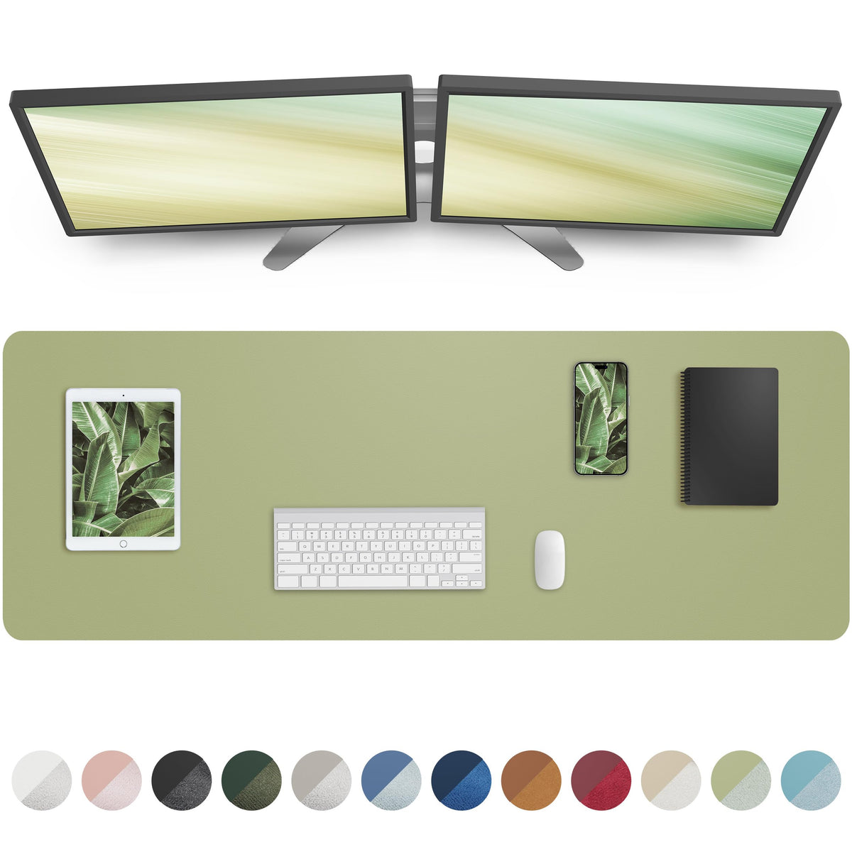 AFIING Leather Desk Pad Protector, Mouse Pad, Office Desk Mat, Non-Slip PU Leather Desk Blotter, Large Desk Mat, Waterproof Keyboard Mat for Office/Home/Decor (Dark Green, 48" x 17")