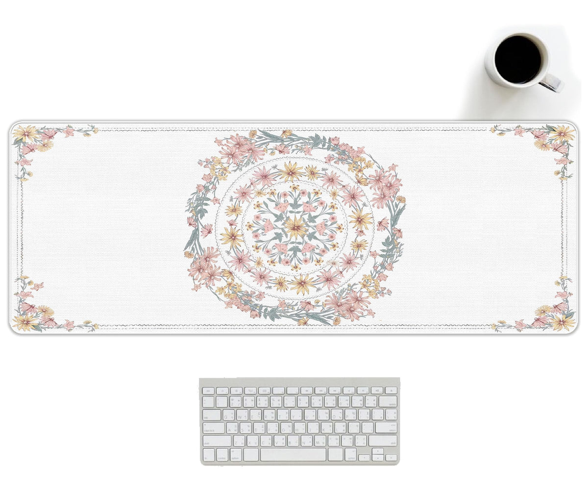 UTELKA Blue Desk Mat, Flroal Desk Matt for Desktop Mouse Pad 31.5x11.8