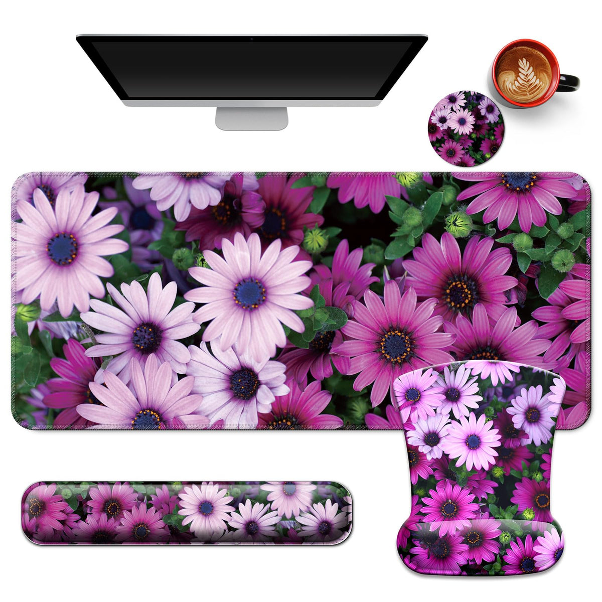Desk Mat Set Keyboard and Mouse Pad with Wrist Rest Support