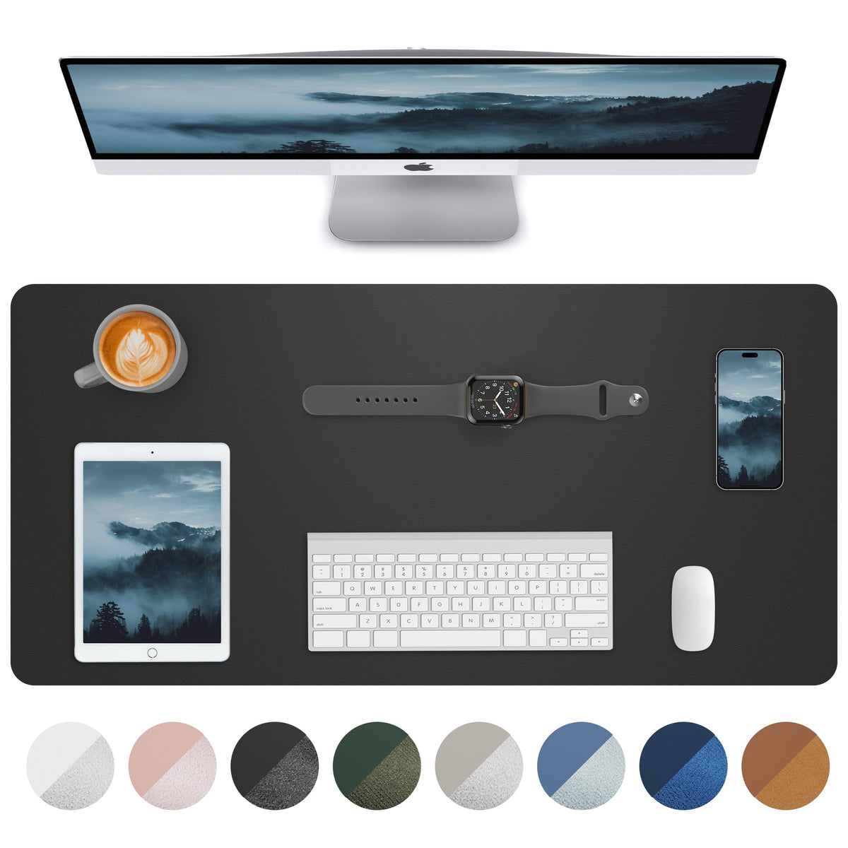AFIING Leather Desk Pad Protector, Mouse Pad, Office Desk Mat, Non-Slip PU Leather Desk Blotter, Large Desk Mat, Waterproof Keyboard Mat for Office/Home/Decor (Dark Green, 48" x 17")
