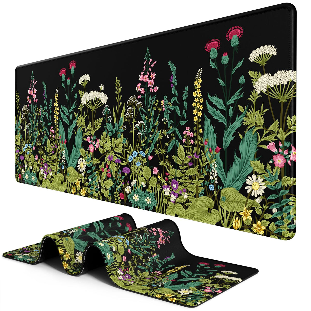 BOSOBO Extended Gaming Desk Mat, XXL Full Cover 31.5 x 11.8 Inches, Black Leopard Print