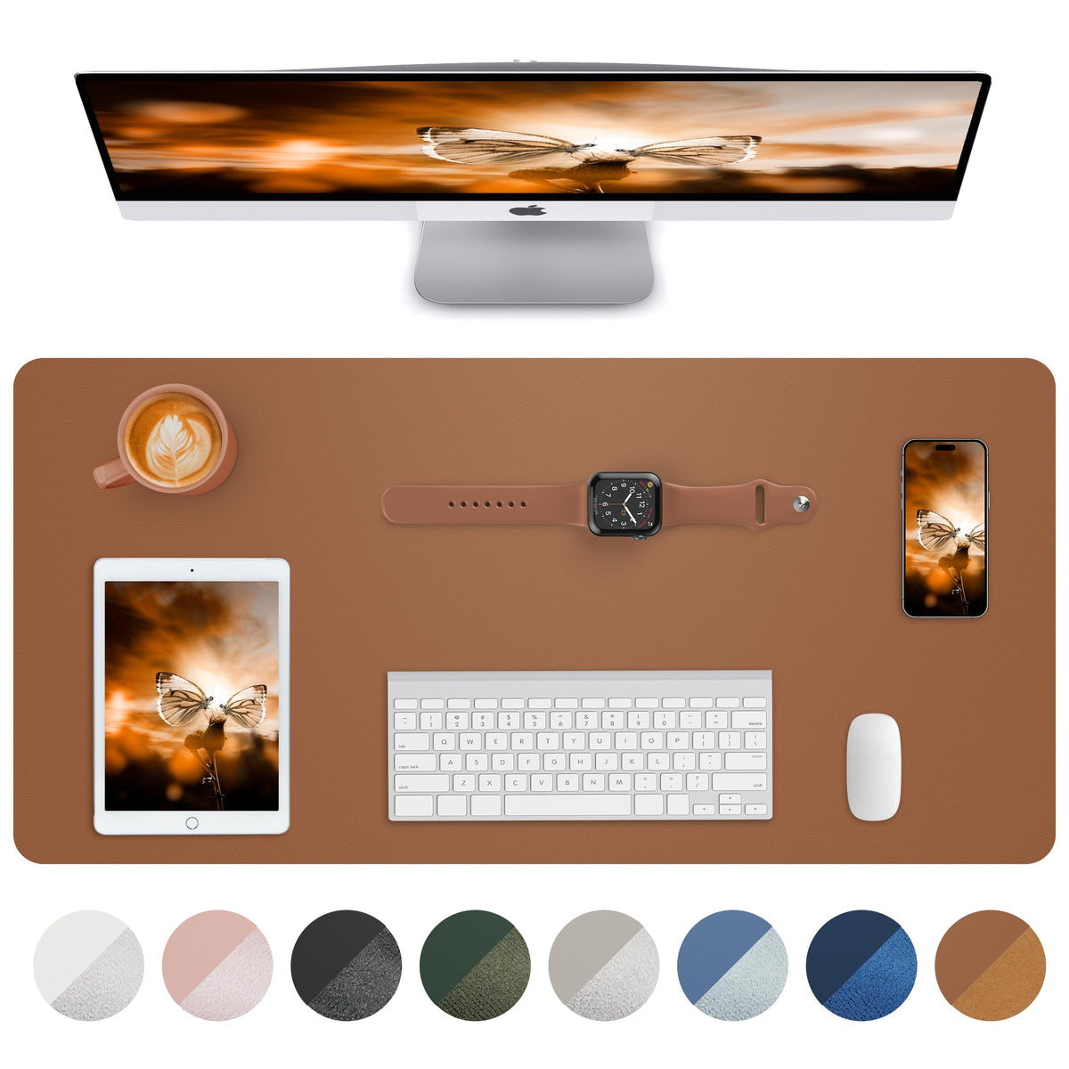 AFIING Leather Desk Pad Protector, Mouse Pad, Office Desk Mat, Non-Slip PU Leather Desk Blotter, Large Desk Mat, Waterproof Keyboard Mat for Office/Home/Decor (Dark Green, 48" x 17")