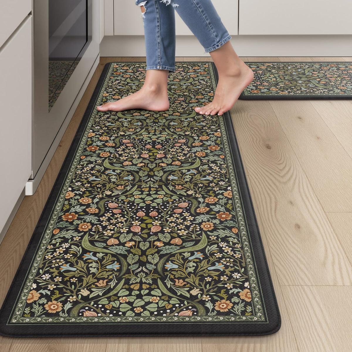 Collive Kitchen Mats for Floor, Kitchen Rugs Sets of 2 Non Slip Washable