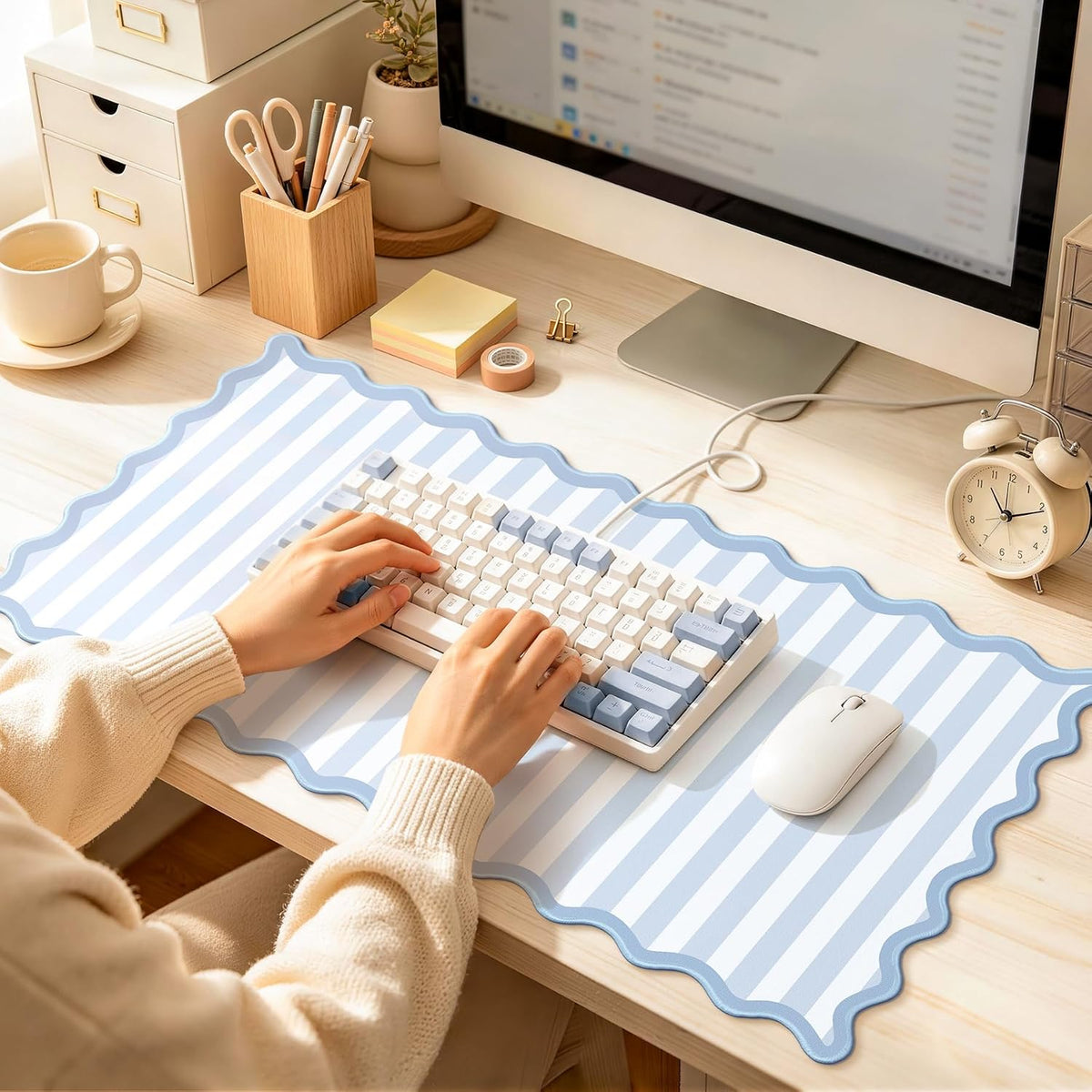 HAUTOCO Scalloped Desk Mat 31.5'' x 15.8'' Aesthetic Mouse Pad