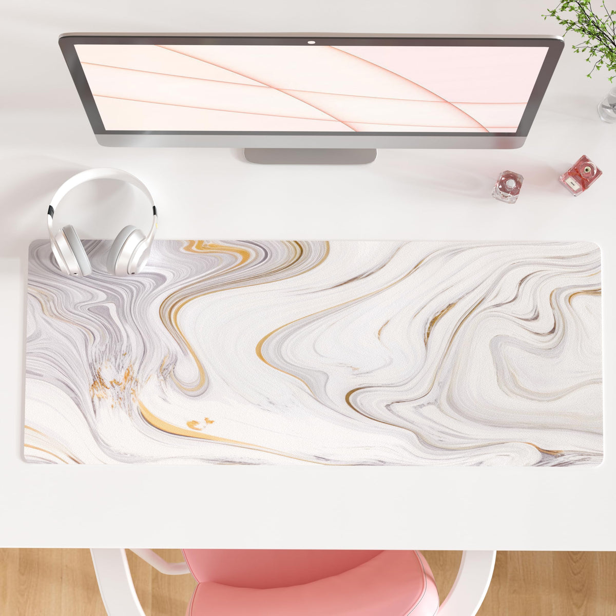 QiyI PU Leather Large Mouse Pad, Office Decor, 31.5" x 15.7", Rose Gold