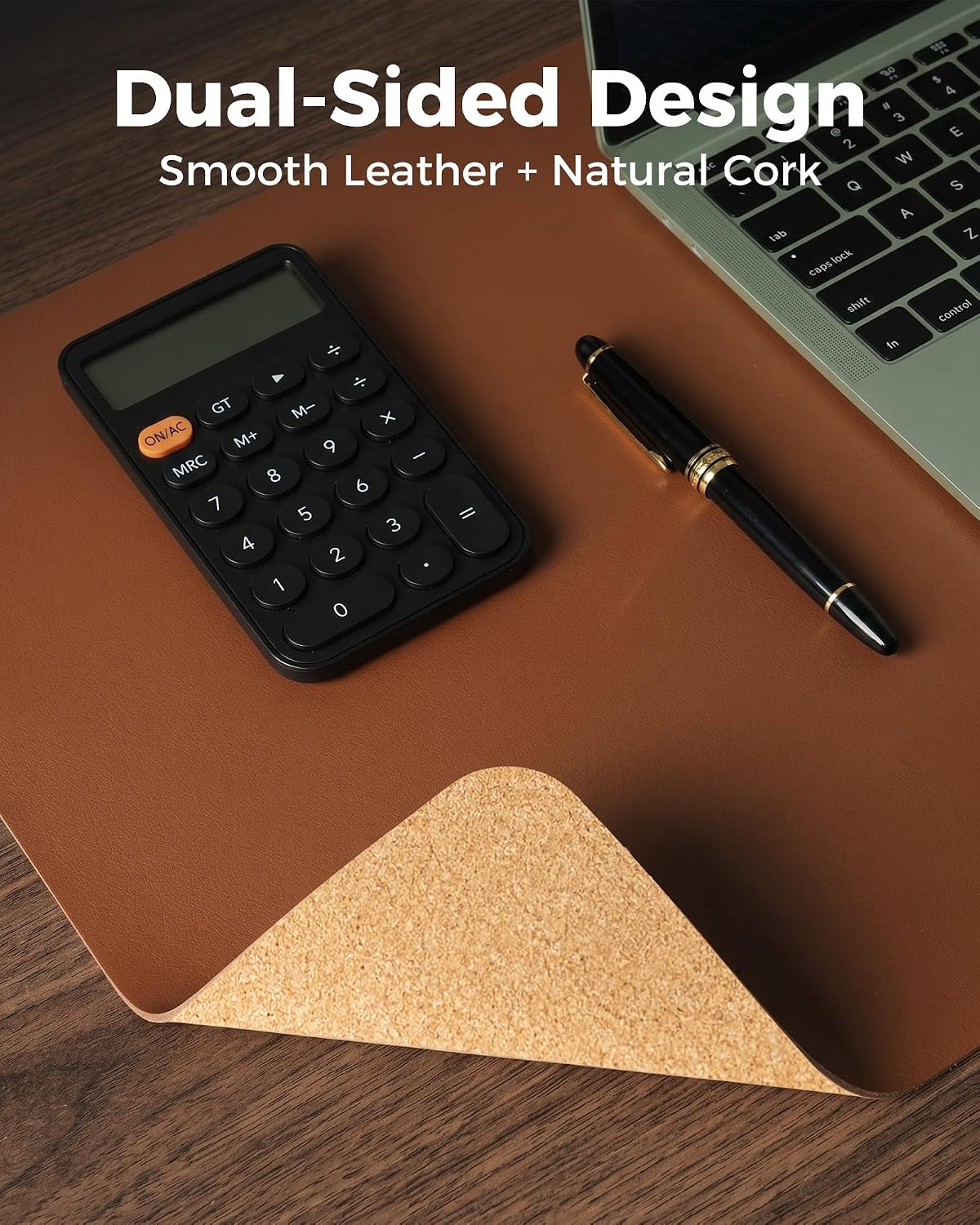 Aothia Double-Sided Desk Pad, 35.4" x 15.7"Leather Desk Mat, Eco Cork Desk Pad Protector,Large Mouse Pad,Waterproof Desk Blotter for Office/Home(Brown)