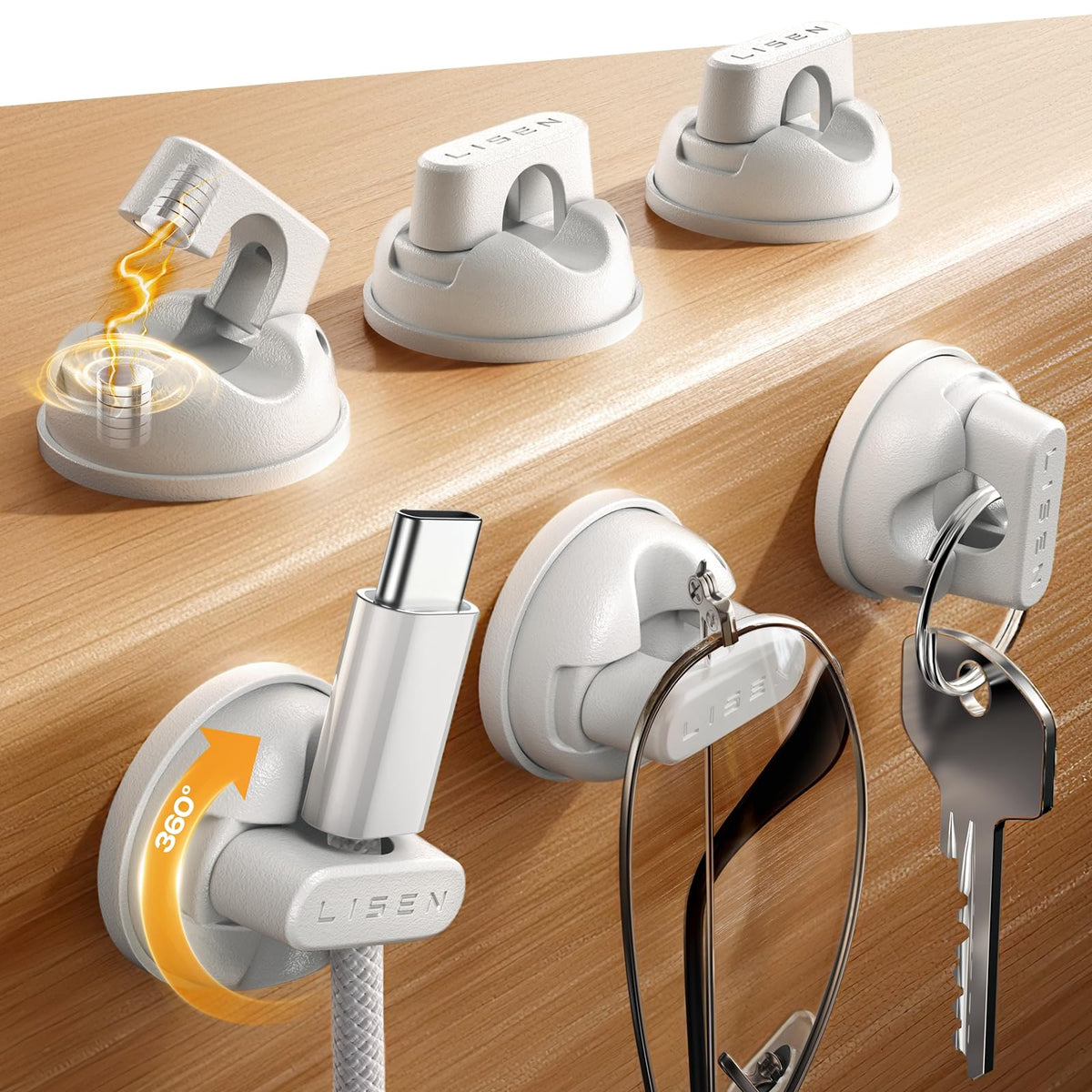 6-Pack 360°Rotating Cord Holder for Nightstand, LISEN Magnetic Clips